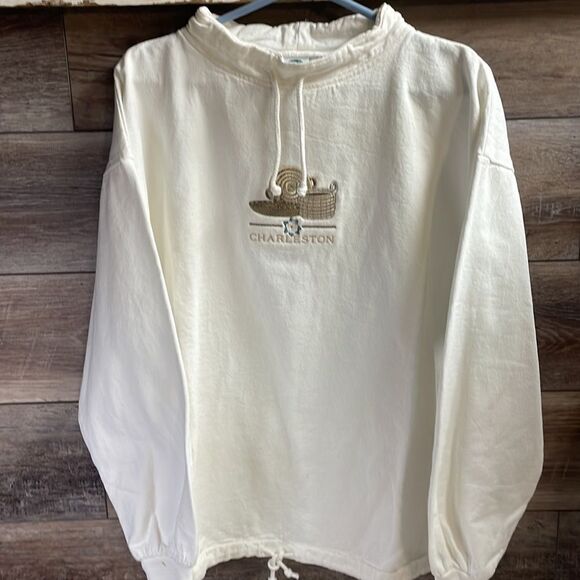 Wek Ladies Pullover Sweatshirt “Charleston” Sz XS White with embroidered emblem - Picture 1 of 11